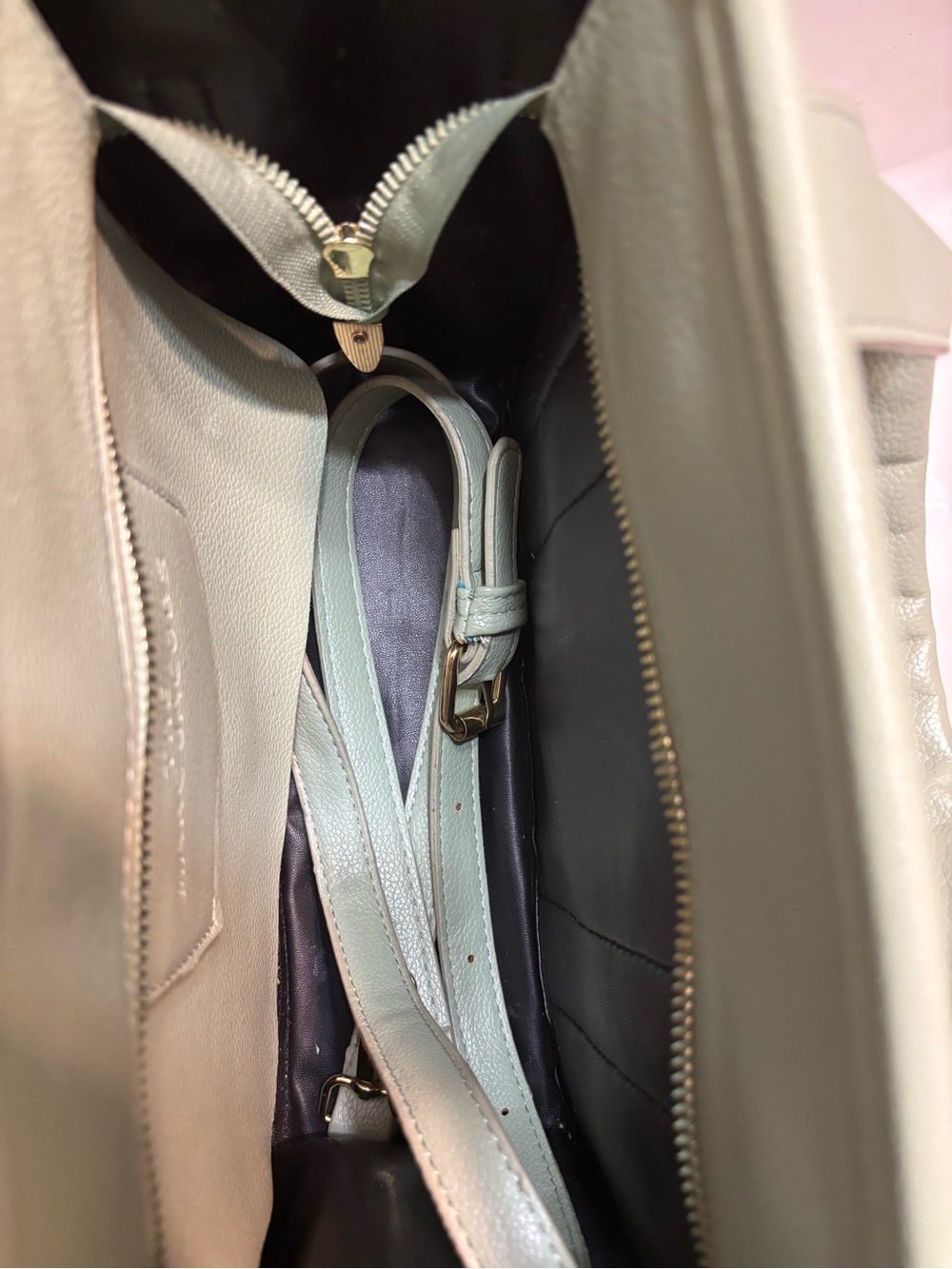 Sage green tote bag with top handles and an adjustable shoulder strap - Picture 10 of 10